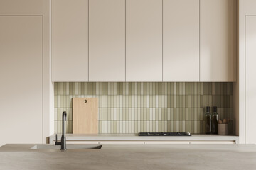 White and green kitchen interior with island © ImageFlow