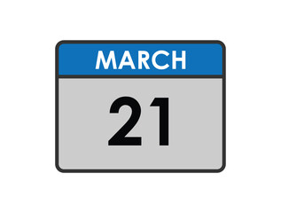 21th march calendar icon. march 21 calendar Date Month icon vector illustrator. vector illustrator.