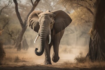A majestic and regal African Elephant walking through the savanna, showing off its majestic and regal nature. Generative AI