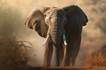 Fototapeta na wymiar A majestic and regal African Elephant walking through the savanna, showing off its majestic and regal nature. Generative AI