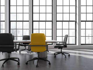 Yellow and black chair meeting room close up