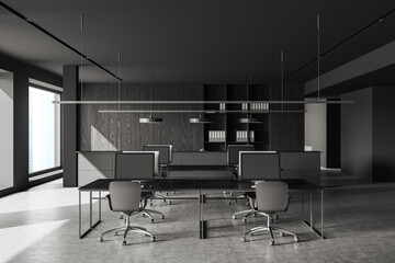 Gray and wooden open space office