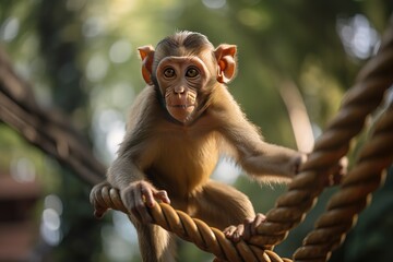 A mischievous and curious monkey climbing and swinging, showing off its agility and playful nature. Generative AI