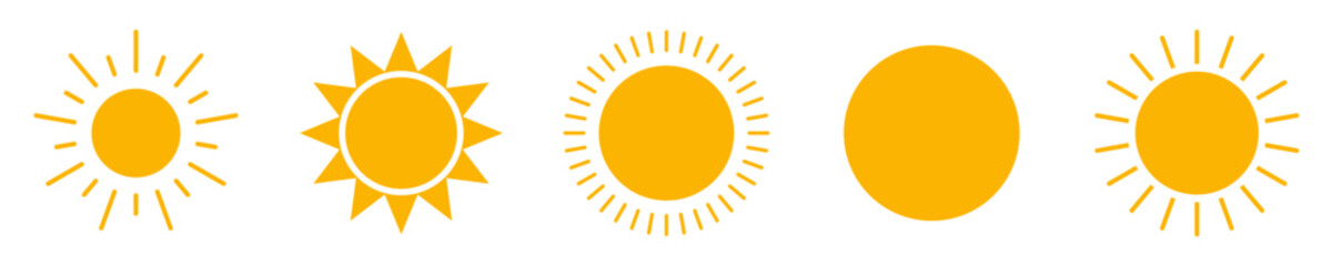 Sun icons set. Solar icon collection. Sunlight symbols.