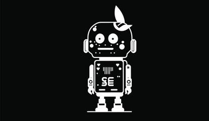 black and white robot illustration free vector 