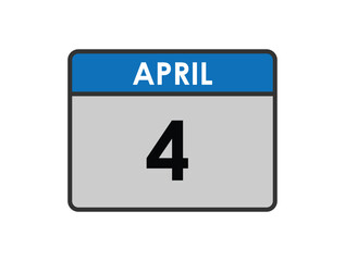 4th April calendar icon. Calendar template for the days of April. Red banner for dates and business.