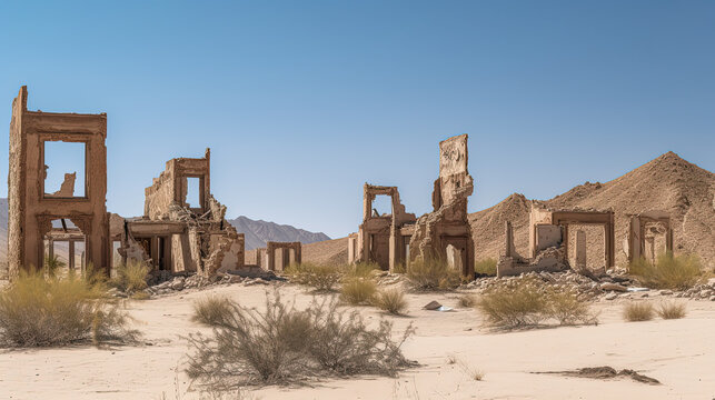 Ancient ruins in the desert. Generative AI