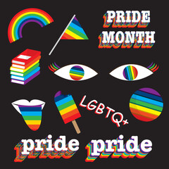 Pride month. Vector set of rainbow, lgbtq, lgbtq and transgender symbols.