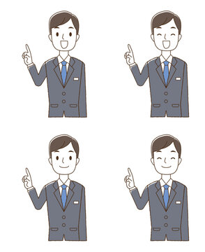 青いネクタイの男性　ポイント