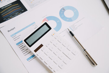 Financial analysts analyze business financial reports on a digital tablet planning investment project during a discussion at a meeting of corporate showing the results of their successful teamwork.