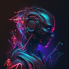 The Posthuman Portrait - A Cyborg Woman in Neon Art