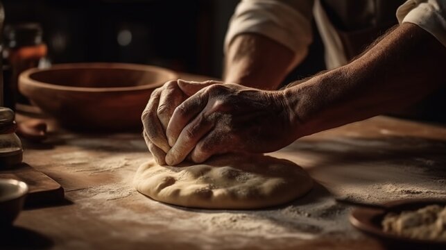  extreme close up of two hands making a pizza dough photo 