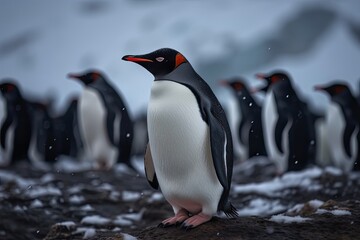 Obraz premium Plants and animals of warm Antarctica. Generative AI.