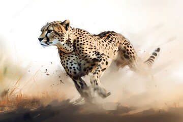 A fierce and agile Cheetah sprinting across the savanna - This Cheetah is sprinting across the savanna, showing off its fierce and agile nature. Generative AI
