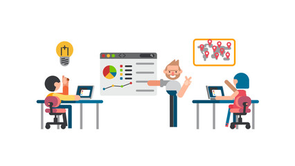 Company meeting led by a team leader