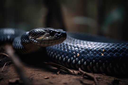 A fierce and intimidating King Cobra poised to strike - This King Cobra is poised to strike, showing off its fierce and intimidating nature. Generative AI