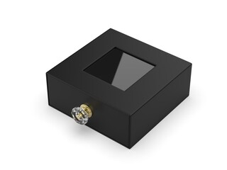 Blank Package Square Cardboard Sliding Drawer Box With Pull Knob Template. 3d render illustration.