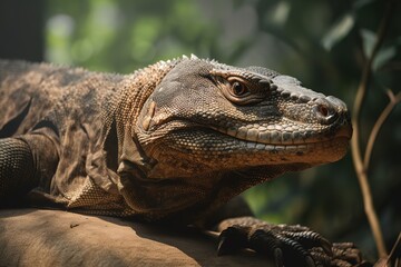 A fierce and powerful Komodo Dragon basking in the sun - This Komodo Dragon is basking in the sun, showing off its fierce and powerful nature. Generative AI