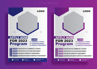 Flyer design for the program application template, invitation cards for marketing promotion, crouse in a  certificate is given program, Corporate leaflet advertisements for the invitation. Modern post
