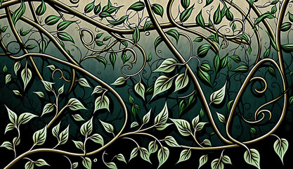 Vines and Branches, vines and branches with leaves using generative art
