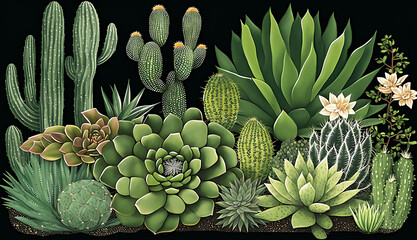 Succulent Garden, various succulents, such as cacti and aloevera using generative art