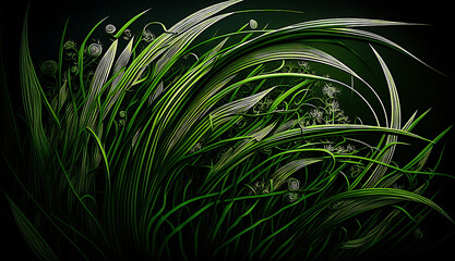 Grass Blades, a close-up of blades of grass and natural green background using generative art