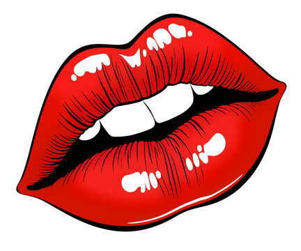 Classic red female lips. Simple graphics on a white background