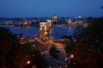 Fototapeta na wymiar Travel by Hungary. Beautiful view of Budapest city and Danube river at night