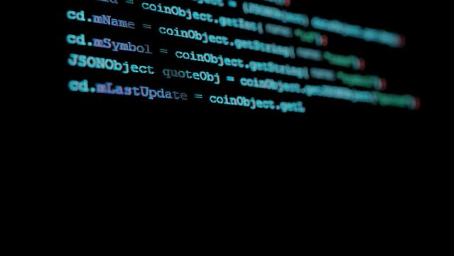 Computer software programming. Source code displayed line by line and scrolling up. Seamless loop. For Artificial Intelligence (AI), technology product concept,  Big data background