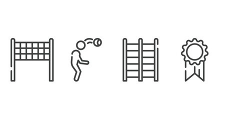 winning red outline icons set. thin line icons sheet included volleyball net, head hitting, trellis, first place vector.