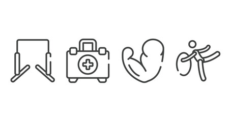 sports outline icons set. thin line icons sheet included horizontal bars, emergencies, muscles, rhythmic gymnastics vector.