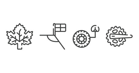 bicycle racing outline icons set. thin line icons sheet included m leaf, football flag, tire pressure, crank vector.