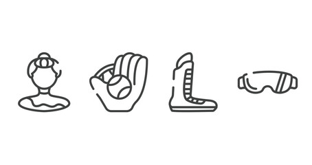 Fototapeta premium adventure sports outline icons set. thin line icons sheet included gymnast, baseball ball, boxing shoe, sport sunglasses vector.