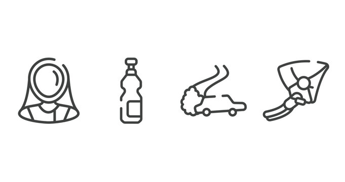 adventure sports outline icons set. thin line icons sheet included fencer, isotonic, drifting, hang glider vector.