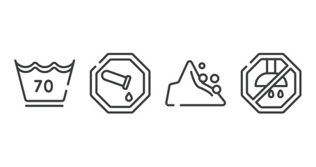 pictograms outline icons set. thin line icons sheet included 70 degrees, chemical products, mountain pse, no shower vector.