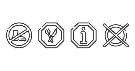 laundry instructions outline icons set. thin line icons sheet included no shoes, restaurant, information, do not dry clean vector.