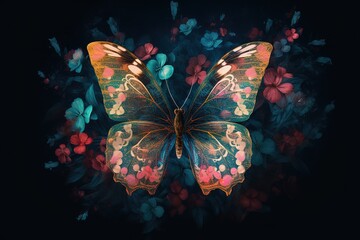 A colorful and vibrant butterfly flitting through the flowers Generative AI