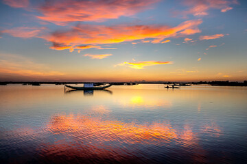 Dawn on Quang Loi lagoon in Tam Giang lagoon, Hue City, Vietnam.