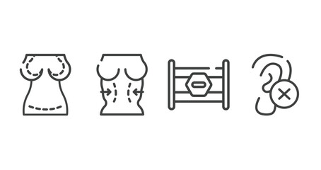 medical and health outline icons set. thin line icons sheet included augmentation, plastic surgery, road block, impaired vector.