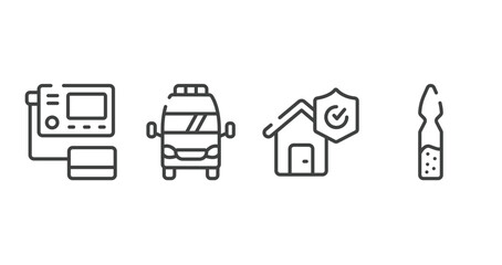 medical and dental outline icons set. thin line icons sheet included blood pressure gauge, frontal ambulance, disaster, ampoul vector.