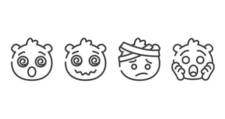 emoji outline icons set. thin line icons sheet included dizzy emoji, hypnotized emoji, with head-bandage shocked vector.