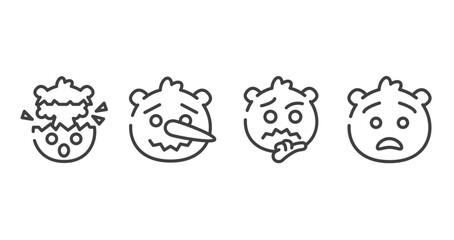 emoji outline icons set. thin line icons sheet included exploding head emoji, lying emoji, thinking anguished vector.
