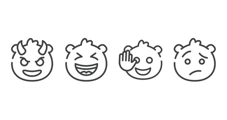 emoji outline icons set. thin line icons sheet included smiling with horns emoji, laugh emoji, hello confused vector.