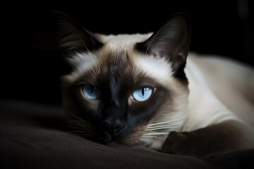 A regal and majestic Siamese cat posing for a photo - This Siamese cat is posing for a photo, showing off its sleek and elegant appearance. Generative AI