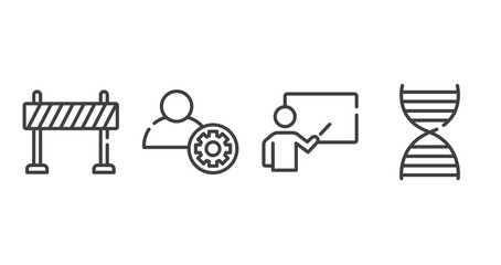back to school outline icons set. thin line icons sheet included traffic barrier, engeneering, educator, dna structure vector.