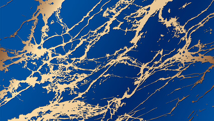Modern royal blue and golden background. Gold marble texture. Golden veins. Vector illustration