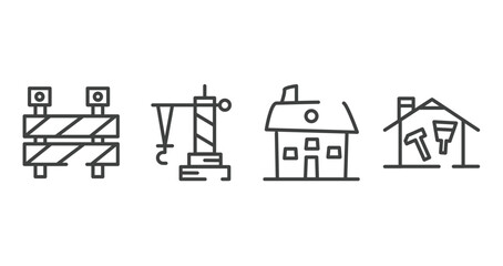 do it yourself outline icons set. thin line icons sheet included barrier construction limit tool, derrick facing right, house hand drawn building, home repair vector.