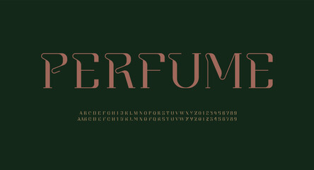 Beautiful elegant alphabet serif font, classic lettering perfect for logotypes, invitations, or design, set including two sets of differently letters and numbers, vector illustration 10EPS