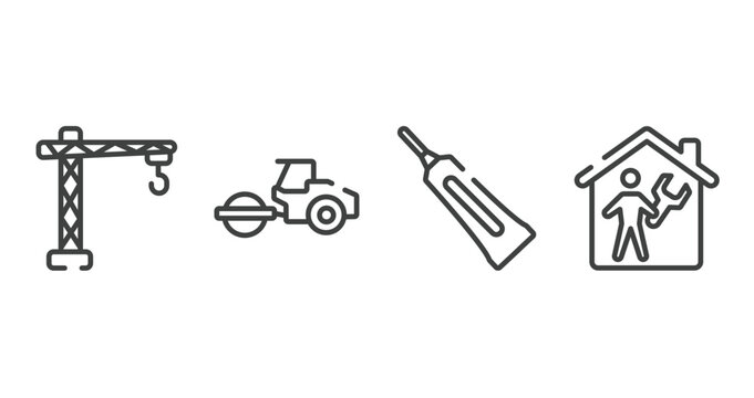 do it yourself outline icons set. thin line icons sheet included lifter, steamroller, caulk, repairman inside a home vector.