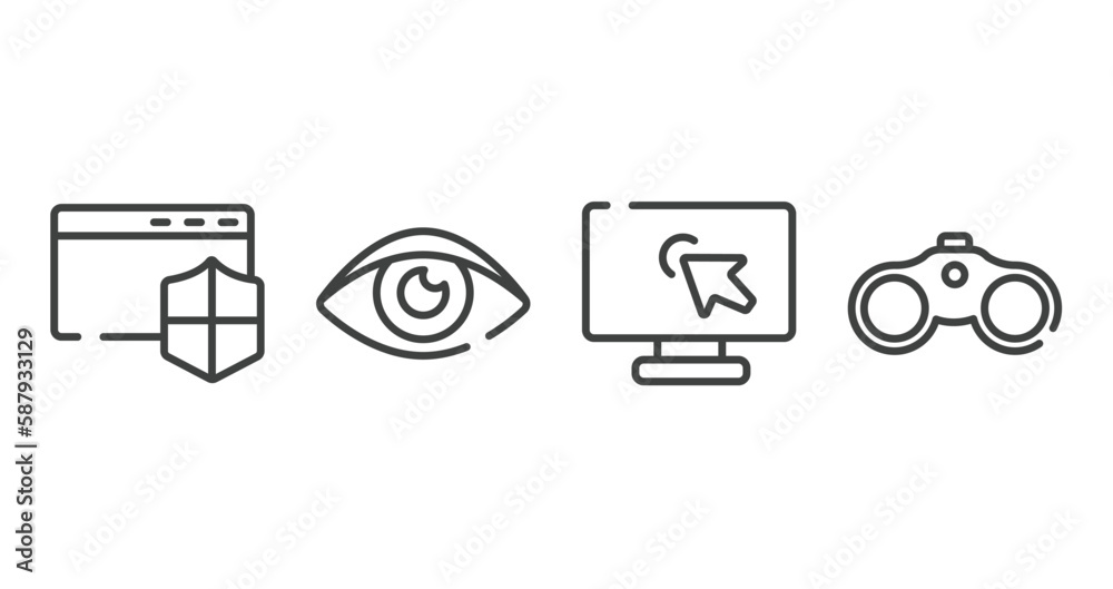 Poster cursors and pointers outline icons set. thin line icons sheet included window with security badge, e
